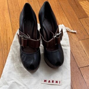 Marni Black and Brown Peep-Toe Heels
